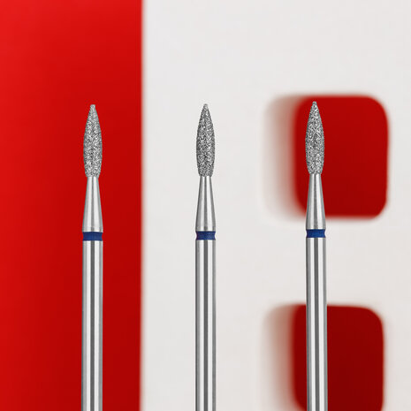  Diamond Nail Drill Bit, Pointed &quot;Flame&quot;, Blue, Head Diameter 2.1 Mm, Working Part 8 Mm