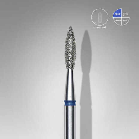  Diamond Nail Drill Bit, Pointed &quot;Flame&quot;, Blue, Head Diameter 2.1 Mm, Working Part 8 Mm